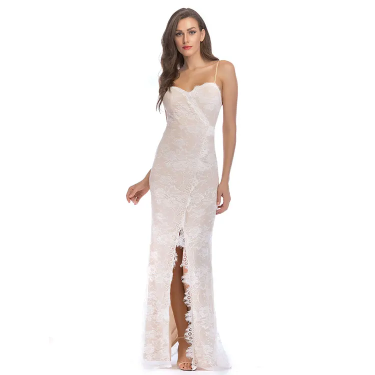 

Latest Designs Beautiful Ladies Formal Evening Backless Dinner White Evening Lace Dress Gowns For Women, Cream-coloured