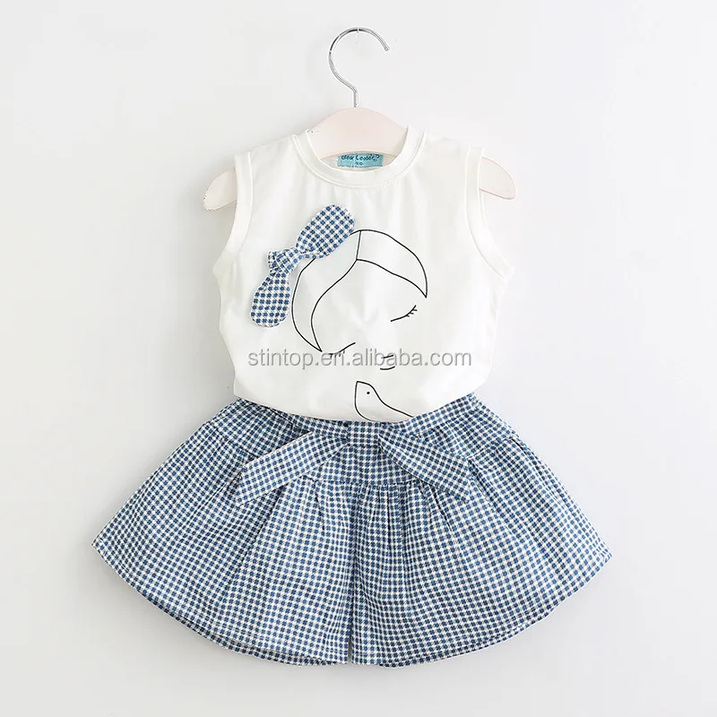 

Fashion Girls sleeveless vest t-shirt + lattice skirt pants suit two sets of children's clothing