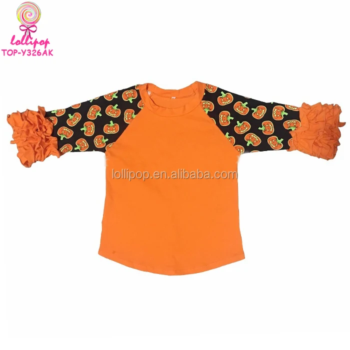 

Halloween Pumpkin Icing Ruffle Raglan Shirts Orange Girls Blank Ruffle Sleeve T Shirts