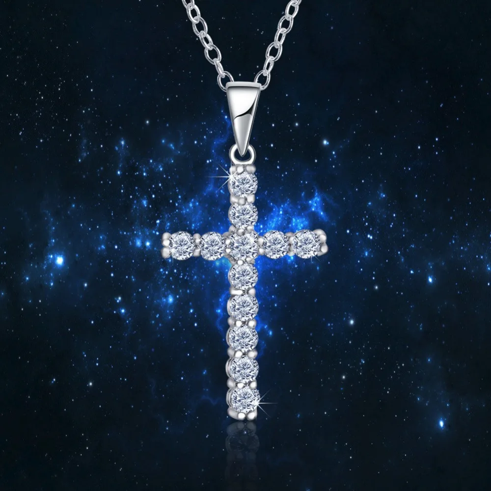 

2017 elegant jewelry zircon Cross pendant 24 K Gold plated necklace 925 sterling sliver necklace for women's