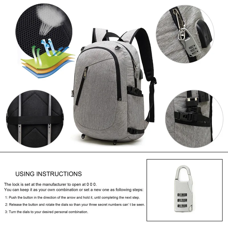 
Wholesale Anti-theft Backpack with net and USB Charging Port 15.6 inch Laptop Sports Bag School Backpack for Men 
