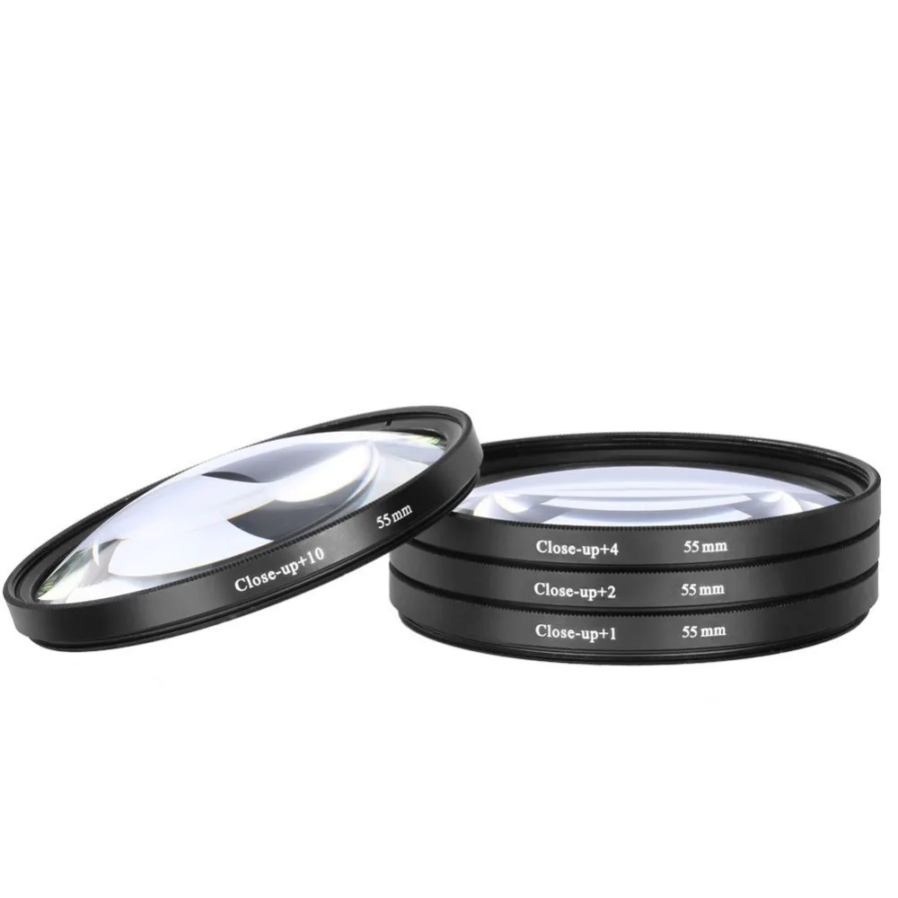 DSRL camera - Black 55mm Close Up Macro Lens Kit (+1 / +2 / +4 / +10) Diopter Filters Set