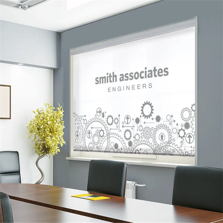 

Office logo printing digital photo printed roller blind, White , beige , gray, linen, brown, black etc