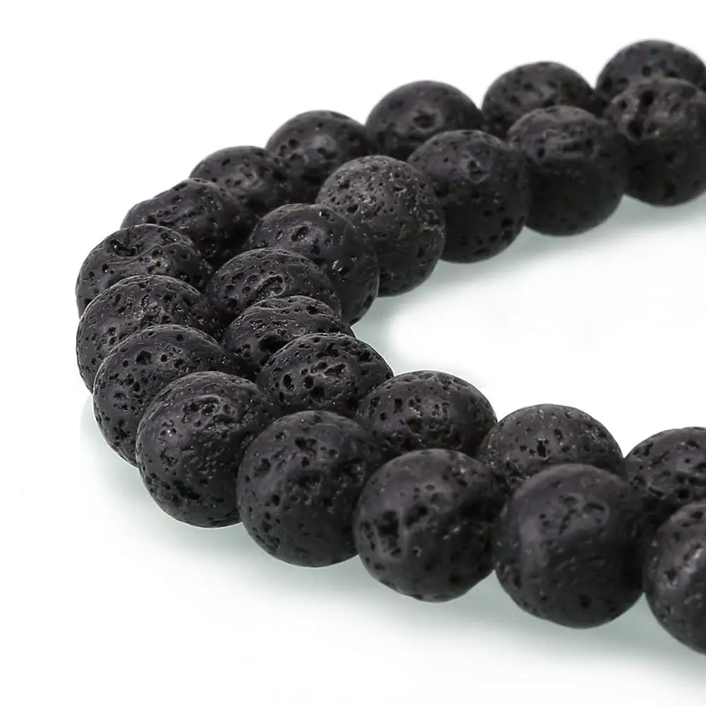 

Round 8mm Black Lava Gemstone Loose Beads Well Polished Energy Stone Healing Power beads for Making Mala Beads