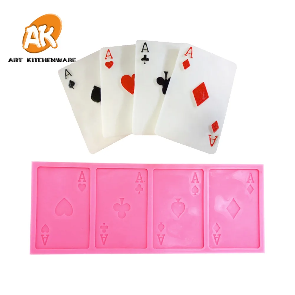 

AK Fondant Cake Decorating Mold Playing Poker Cards Gum Paste Silicone Mould Wedding Birthday Cake Silicon Fondant Mold SM-001, Pink