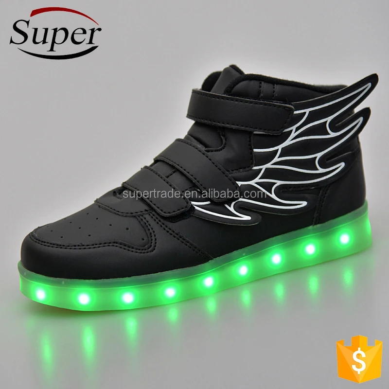 

New Arrival Enough In Stock TPR Sole With Wing Rechargeable 7 Different Light modes Children LED Shoes, Blue,pink,white,red,black,black green