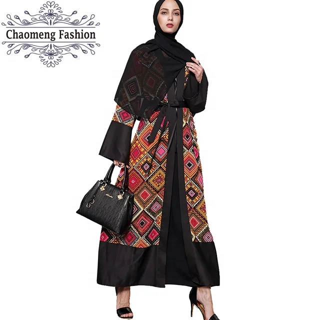 

1539# Front Open Dubai Abaya Modest Fashion Plaid Blanket Print Thick Chiffon Cardigan With Scarves, Colorful plaid