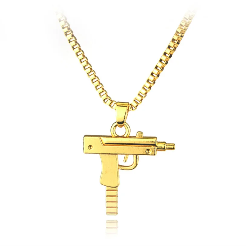 

Online Shopping Jewelry Start Order Gun Necklace Uzi Men's Dance Charm Chain Golden Necklace, Picture shows