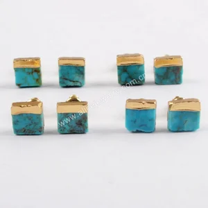 G1647 New Arrivals Square Turquoise Stone Stud Earrings, 14k gold jewelry wholesale