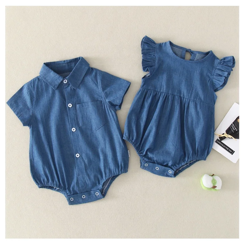 

2019 Summer Newborn Infant Baby Girls Denim Romper Jumpsuit Clothes Outfit Toddler Blue One-piece Rompers Wholesale