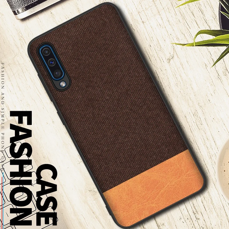 

PU Leather Fabric Pattern Phone Case Protective Back Cover for samsung A50, Black brown blue red green pink