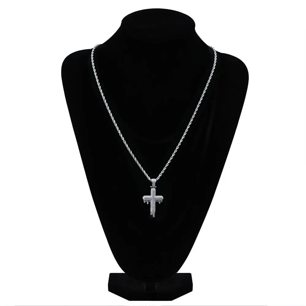 

Hot Sale Hip Hop Jewelry Gold Silver Micro Inlay Powder Zirconium Ice Cream Fringe Cross Pendant Necklace, Gold/black