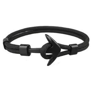 Male Wrap Metal Sport Hooks New Fashion Black Anchor Bracelets Men Charm Survival Rope Chain Paracord Bracelet