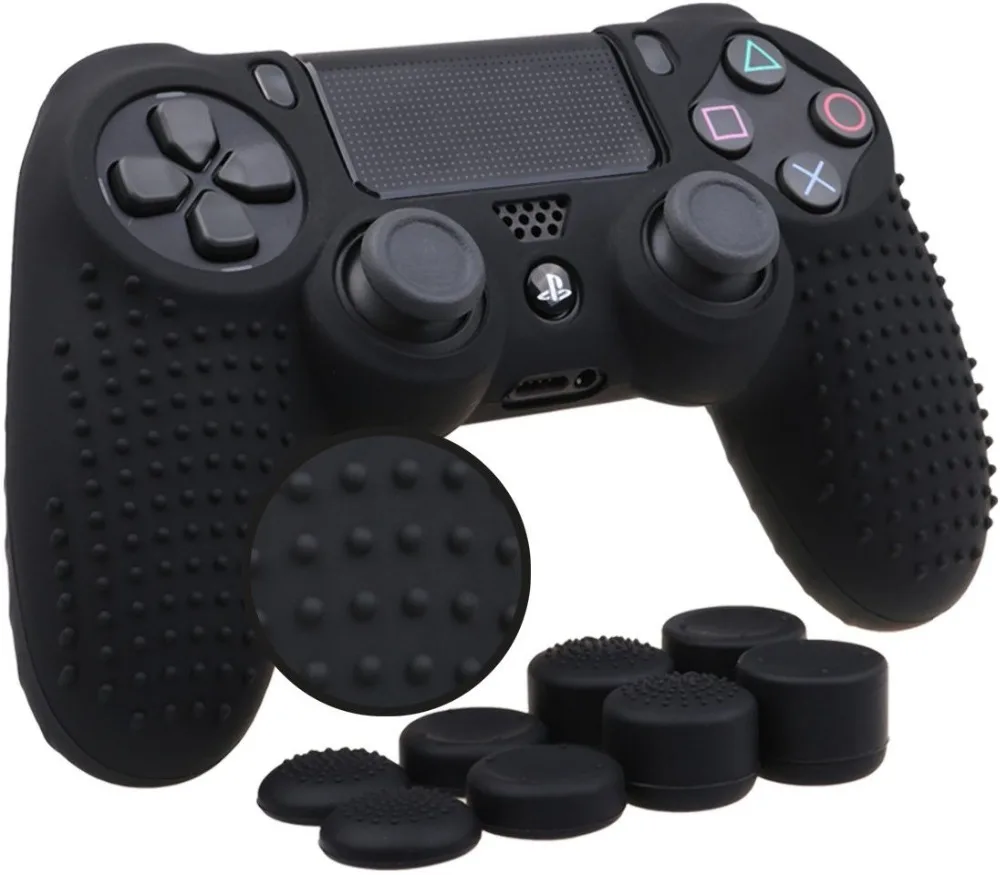 

Black Waterproof Protective Controller Cover Skin Sleeve For PS4 Silicone Case with 8 in 1 Grip caps, N/a