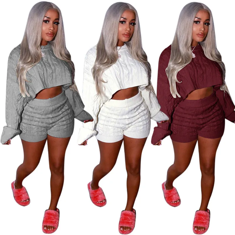 

New European and American fashion short cropped top two pieces sweater set women