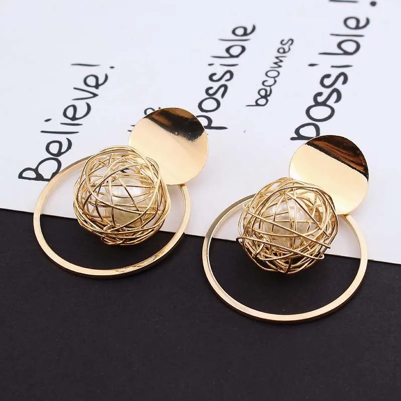 

Hollow gold skein pearl ball fashion Filigree Drop pendant women earrings