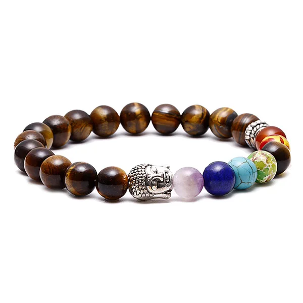 

Best Sales Multi Color Natural Tiger Eye Beads 7 Chakra Buddha Symbol Men Women Bracelets, N/a