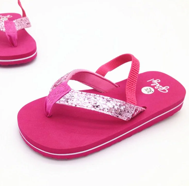 

Hot Pink Sequins Elastic Band EVA Kids Girls Princess Flip Flop Slippers