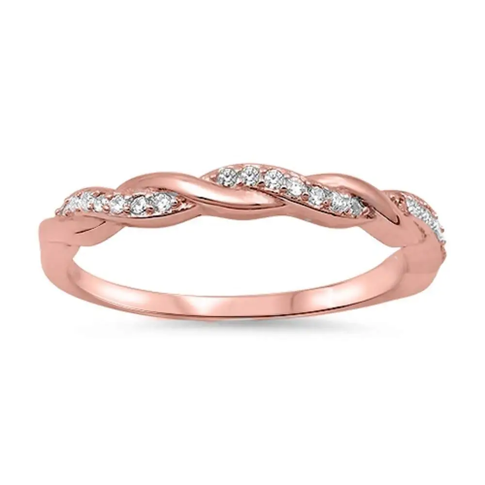 CloseoutWarehouse Cubic Zirconia Stackable Tiara Ring Rose Gold-Tone Plated Sterling Silver Size 11
