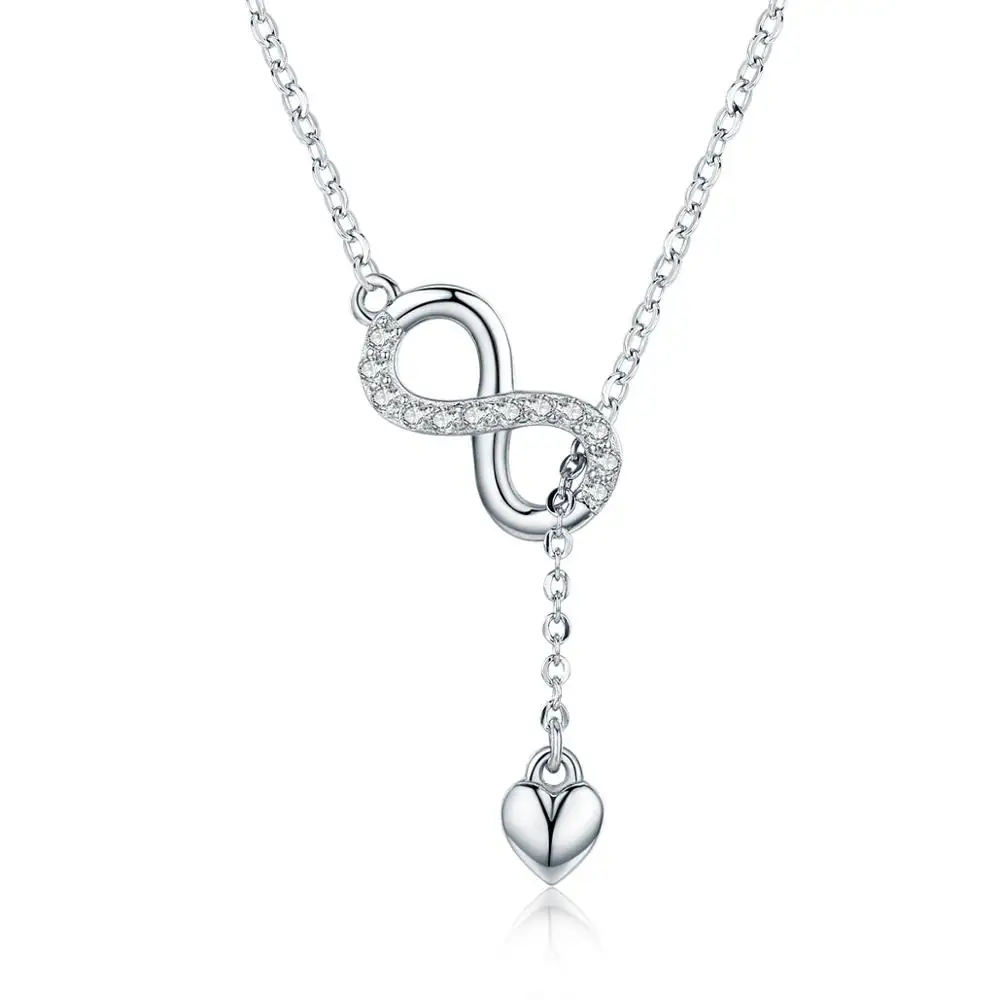 

925 Sterling Silver Infinity Heart Charm Necklace Y Chain Lariat Necklace Jewelry