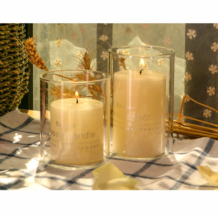 

wooden base cylinder glass candle holder frosted brown candle jar