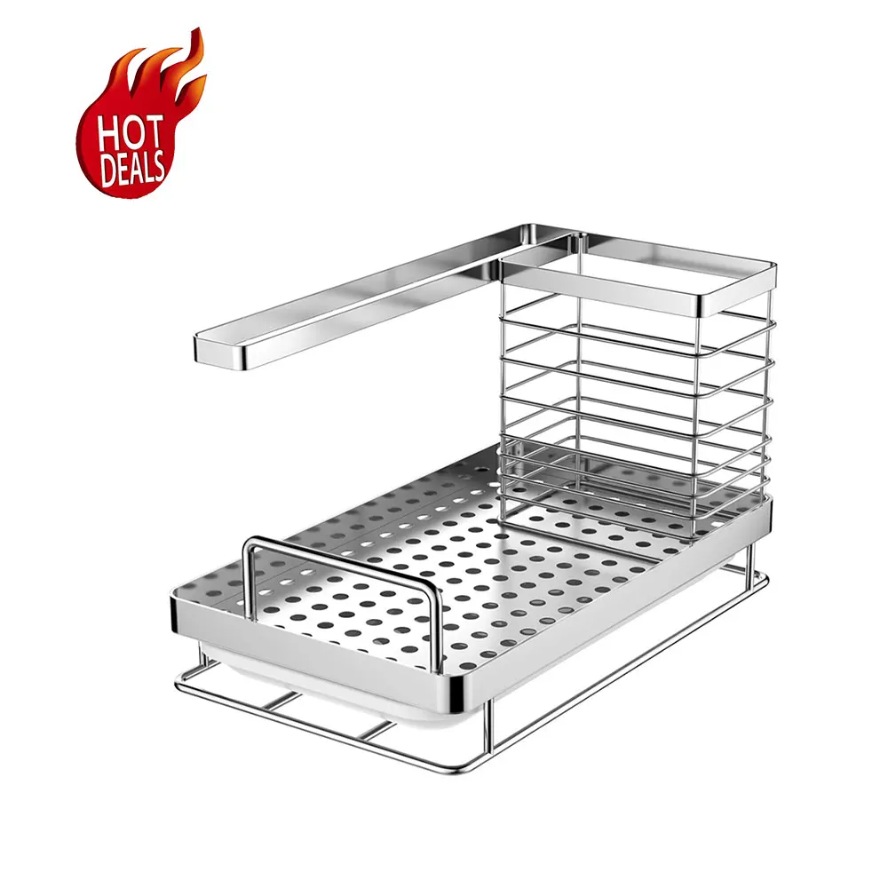 

Wholesale Stainless Steel Sink Kitchen Utensils Sink Caddy Organizer, Silver