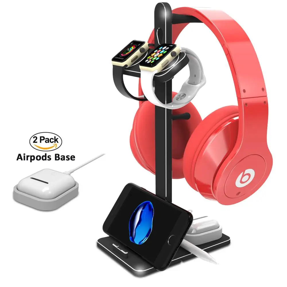 

Headphone stand airpod dual head stand for iPhone Apple Watch 42mm 38mm pencil Black, Black/grey