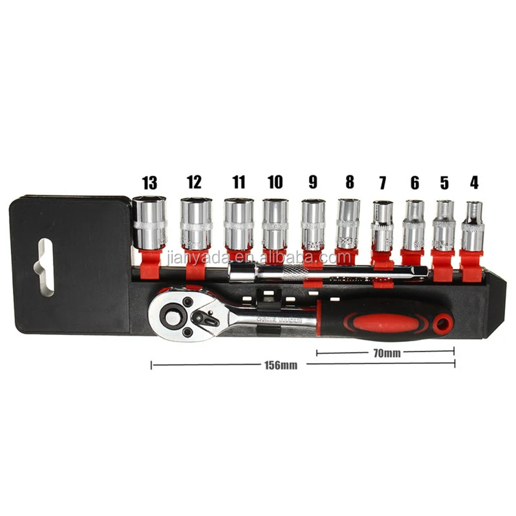 12pcs Ratchet Wrench Socket Spanner Set 1/4" Drive Chrome Alloy Car