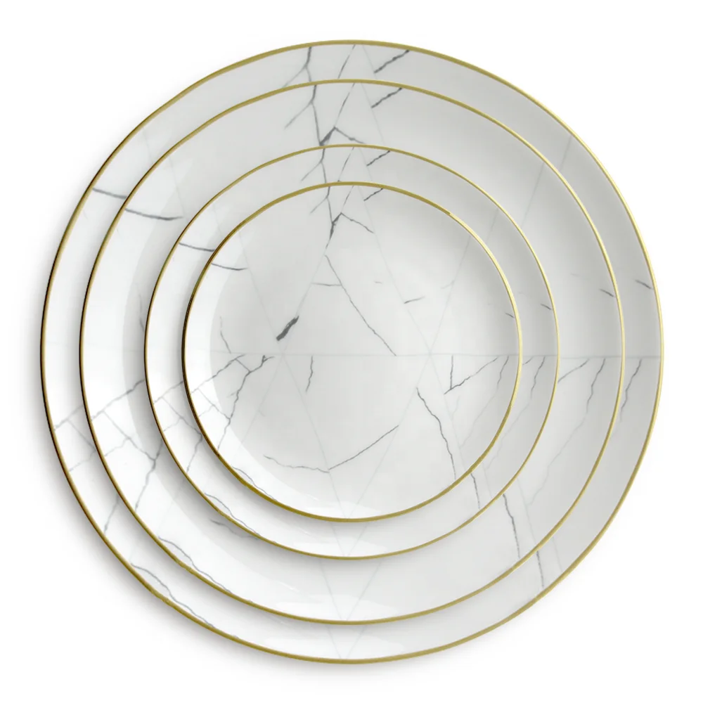 Wholesale cheap wedding decoration clear white porcelain bone china ceramic dinner plate sets