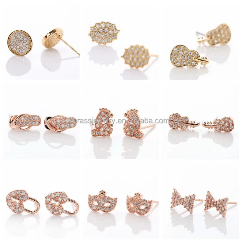 Vogue Brass Jewelry Photos Rose Gold Plated Micro Zircon Paved Fashion Violin Shape Stud Earrings