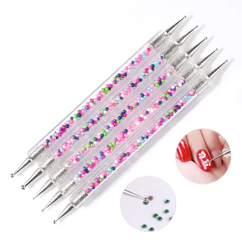 

New 5 Pcs Double Tips Colorful Pearls Decoration Inside of Acrylic Handle Nail Dotting Tool Set, As picture show