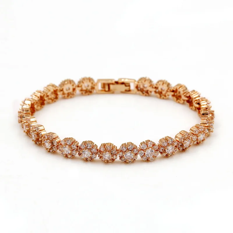 

6CM Round Prong Setting Cubic Zirconia CZ Flower Bridal Wedding Tennis Bracelets for Women in Rose Gold / Rhodium Silver, Clear