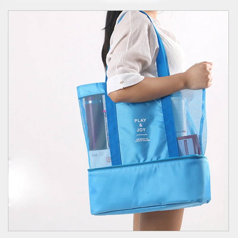 

DENUONISS Hand Bill Of Lading Shoulder Mesh Beach Tote Cooler Bag With Cooler Compartment Cooler Beach Bag, Customized color