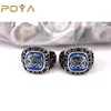 POYA Jewelry Silver Black and Blue Three Tone The United States Navy Military Ring