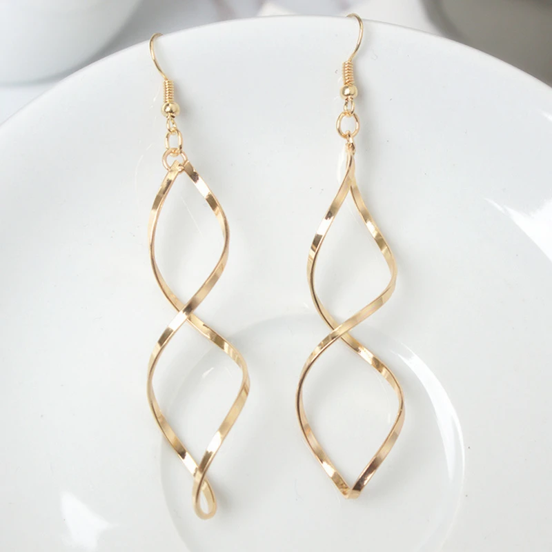 

Fashion Double Loop Drop Earrings For Women Long Wave Dangle Earrings High Quality Statement Wedding Jewelry Wholesale
