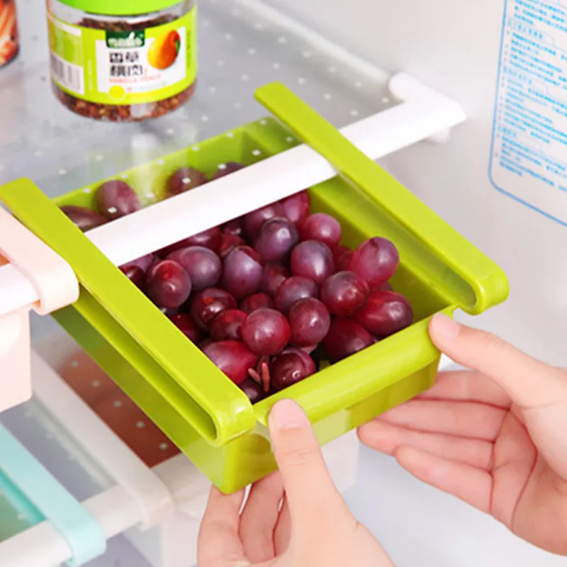 Fridge Hanging Plastic Storage Rack Refrigerator Freezer Shelf Drawers Kitchen Gadgets Wrap Storage Box Desktop Holder Organizer