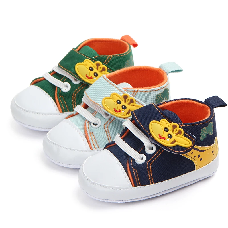 

Hot selling giraffe design canvas baby boy shoes first walking toddler shoes, Blue/green/sky blue