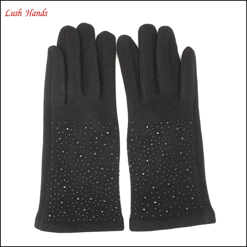 women's spandex velvet gloves with black diamonds for wholesale