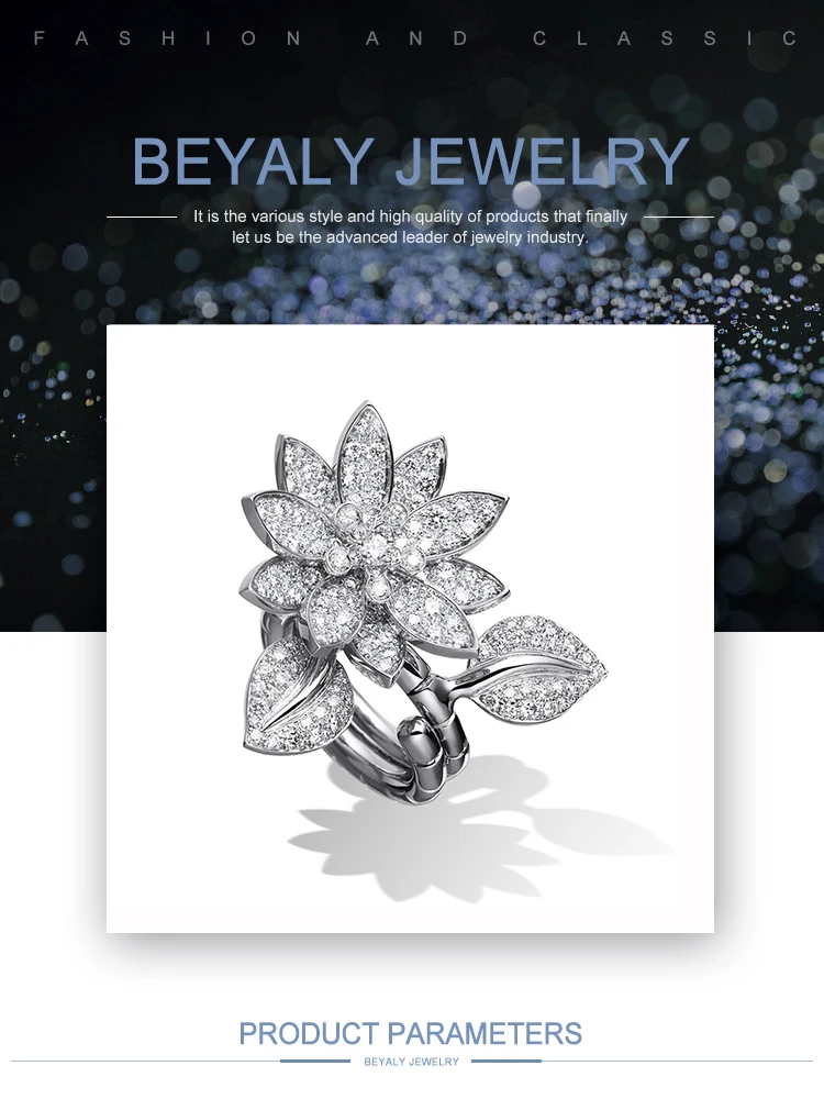 Beauty pave setting cz lotus flower engagement rings
