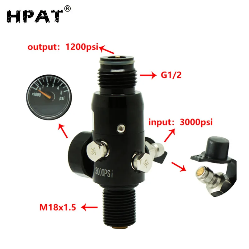M18*1.5 Thread 3000psi Paintball Hpa Tank Regulator With Output
