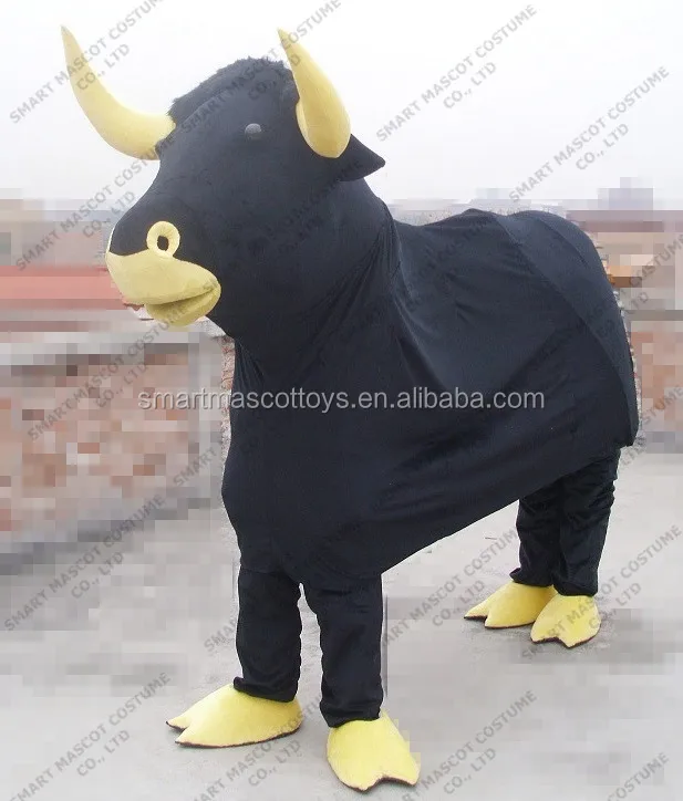 

Good ventilation soft plush black bull mascot costume for 2 person wearing fit all adult unisex 2 person bull mascot costume, Red/blue/golden/white/yellow/purpel/pink