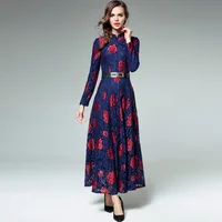 

GH-D02# New Spring 2018 Fashion Single-Breasted Collar Bud Silk Dress Waist Long Sleeve Evening dresses women