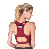 

phone pocket athleisure push up padded sports bra for women