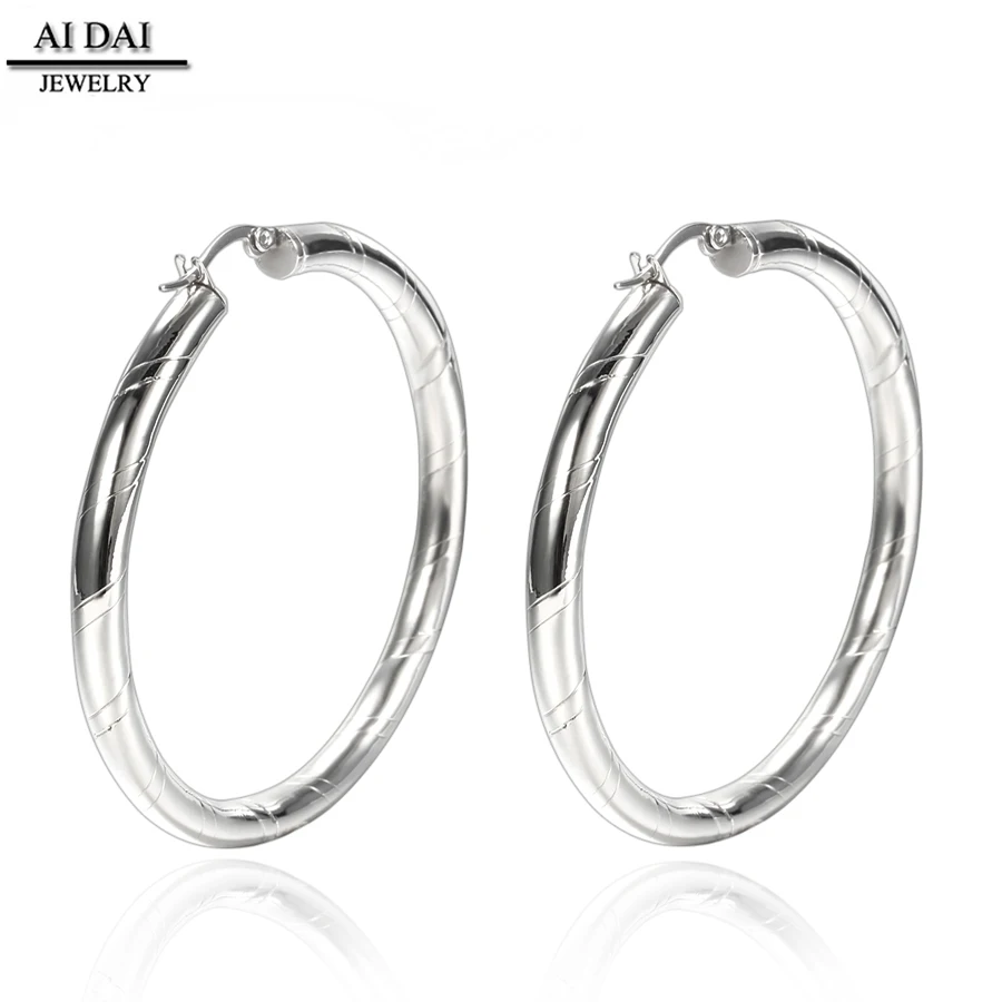 

60mm fashion big earring Stainless steel Silver Polished 5mm Round Tube Hoop Earrings