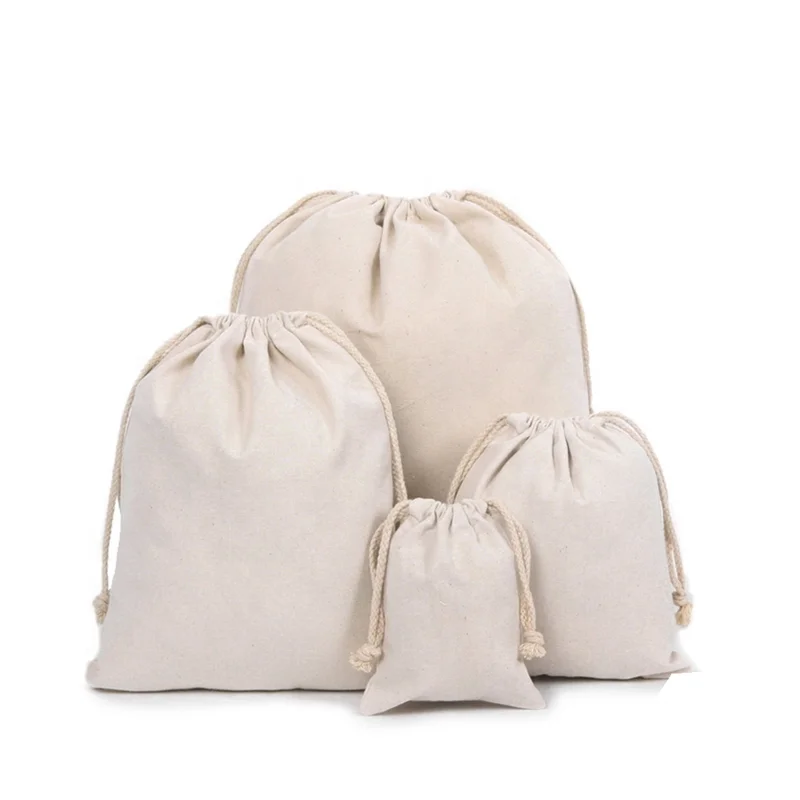 

Reusable Cotton Canvas Drawstring Bag Custom Small Drawstring Pouch Bags, White/beige/customized color