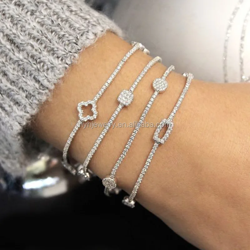 New Style Women Jewelry Cubic Zirconia Adjustable Silver Tennis Bracelet