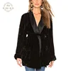 Striped Burnout Velvet Fabric With Belt Women Blazer Coat