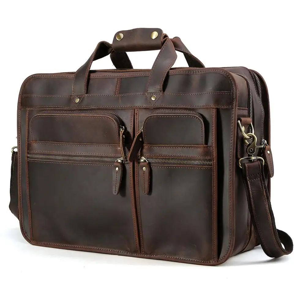 

Tiding Best Selling Men Cowhide Vintage Leather Briefcase Messenger Bags Fit 17.3 inch Bag Leather Genuine Man