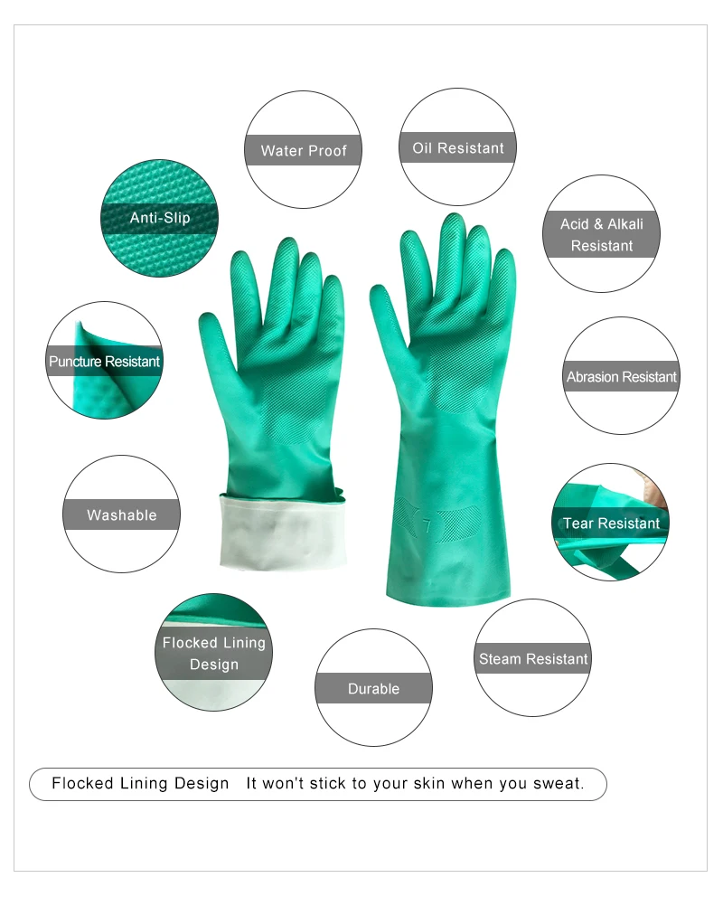 13" Green Flocked Lining Nitrile Gloves 15 Mil Diamond Buy 13inch 13 Inch 15mil Green Nitrile