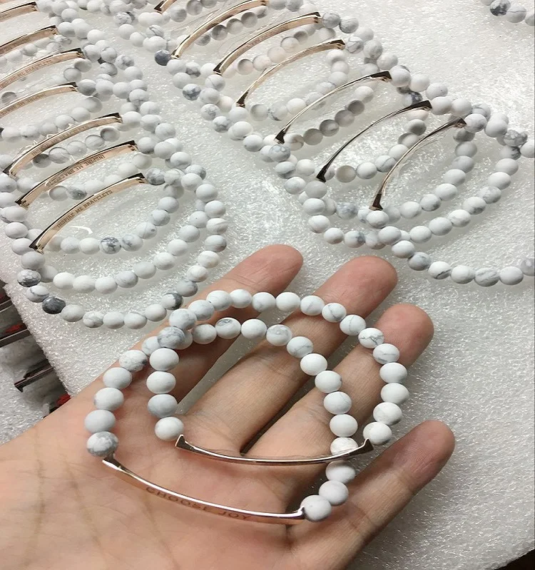 

Custom Personalized Jewelry Hot Selling Natural Stone Bead Bracelet Laser Engraved Bar Bracelet